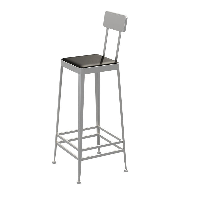 Modern Minimalist Square PU Leather Upholstered Iron Frame Bar Stool Backrest Footrest For Dining Room
