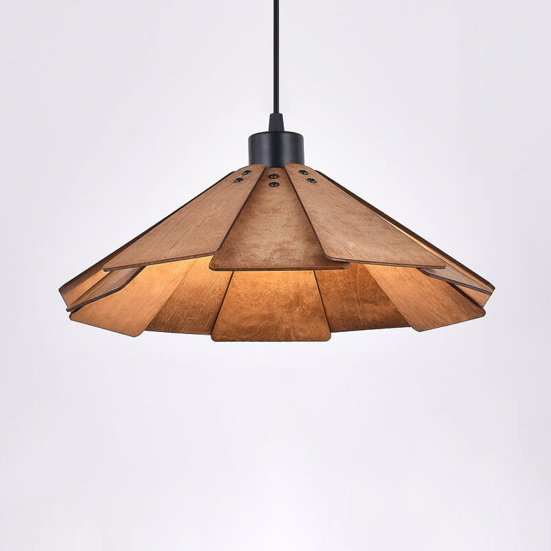Japanese Retro Solid Wood Hollow Umbrella Shade 1-Light Pendant Light