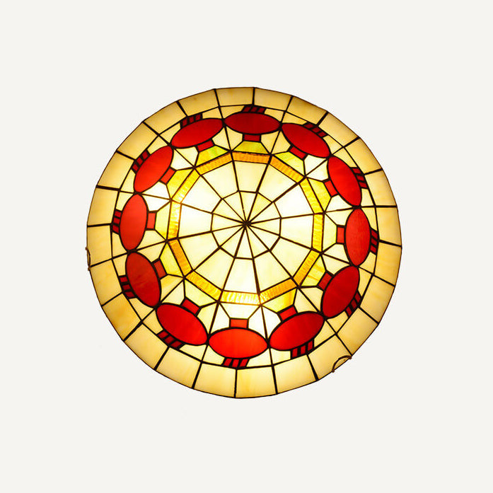 European Tiffany Stained Glass Round 2/3 Light Flush Mount Ceiling Light