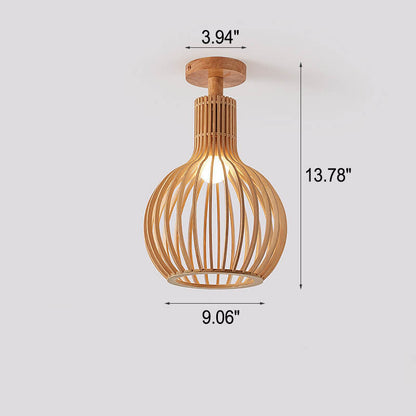 Nordic Wood Geometric Round 1-Light Semi-Flush Mount Ceiling Light