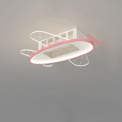 Contemporary Creative Acrylic Astronaut Moon LED Kids Flush Mount Ceiling Invisible Bladeless Fan Light For Bedroom