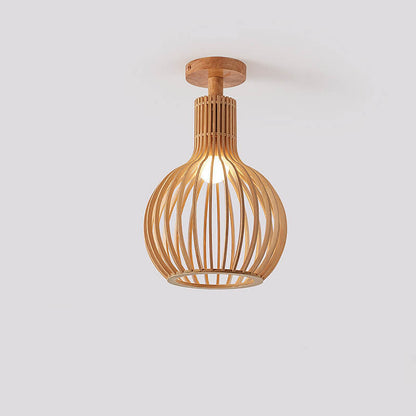 Nordic Wood Geometric Round 1-Light Semi-Flush Mount Ceiling Light
