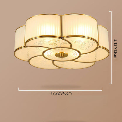Traditional European Flower Petal Copper Glass 3/4/6 Light Flush Mount Ceiling Light For Living Room
