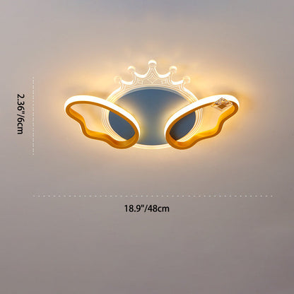 Modern Art Deco Butterfly Crown Round Acrylic Iron LED Flush Mount Ceiling Light For Bedroom
