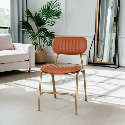 Contemporary Industrial PU Leather Iron Square Elliptical Stripe Dining Chair Backrest Footrest For Dining Room