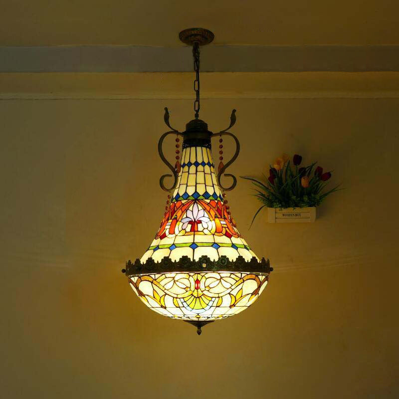 Traditional Vintage Half Round Table Teardrop Iron Glass 5/8 Light Pendant Light For Living Room