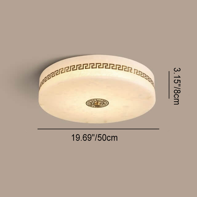 Modern Chinese Marble Round Copper Texture LED Flush Mount Ceiling Light