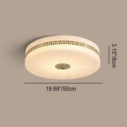 Modern Chinese Marble Round Copper Texture LED Flush Mount Ceiling Light