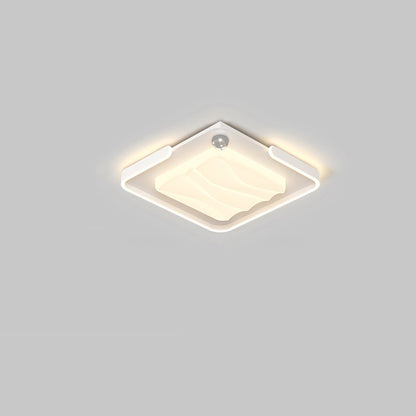 Contemporary Nordic Iron Acrylic Round Square Rectangular Ripple LED Flush Mount Ceiling Light For Bedroom