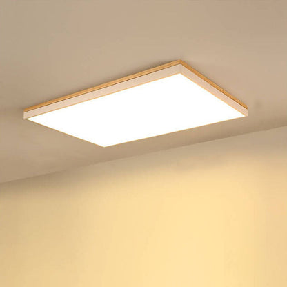 Nordic Simple Solid Wood Square Rectangle LED Flush Mount Ceiling Light