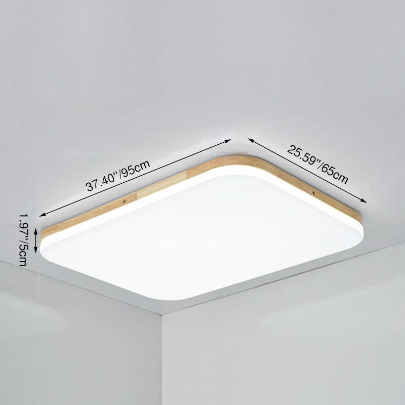 Nordic Simplicity Solid Wood Rectangular PVC LED Flush Mount Ceiling Light