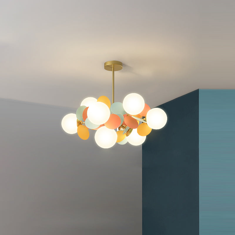 Contemporary Nordic Iron Acrylic Glass Flower Branch Round Ball 8/10 Light Chandelier For Dining Room