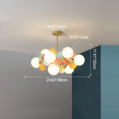 Contemporary Nordic Iron Acrylic Glass Flower Branch Round Ball 8/10 Light Chandelier For Dining Room