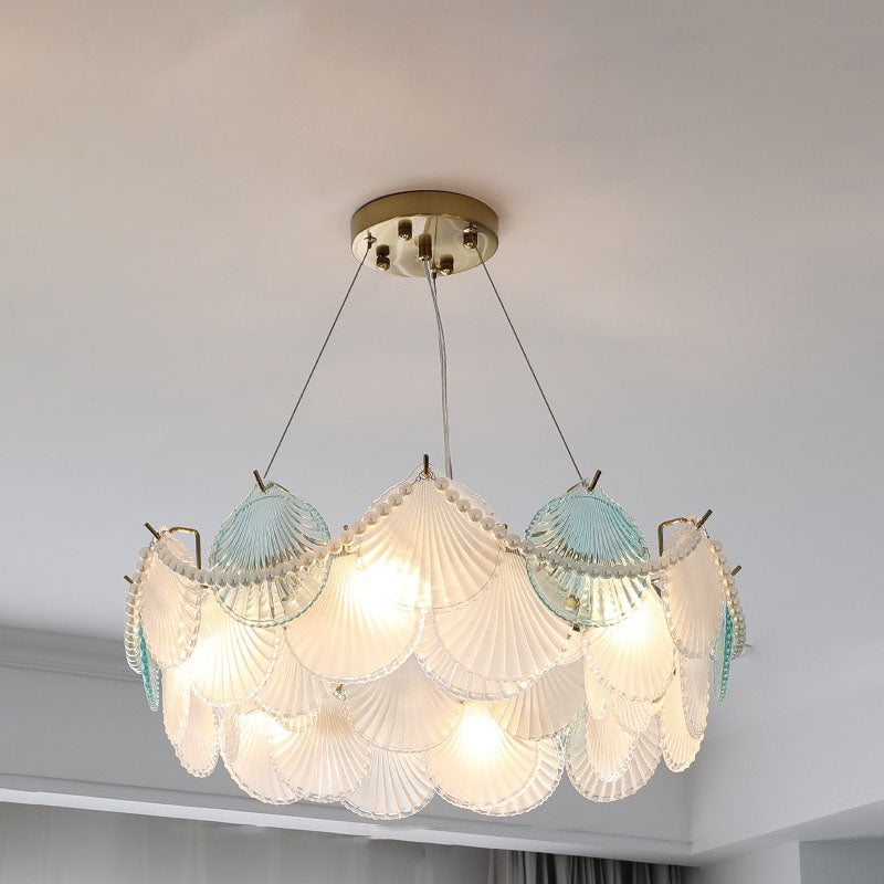 Traditional French Round Shell Hardware Glass 8/10 Light Pendant Light For Living Room