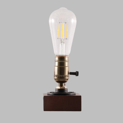 Contemporary Retro Square Base Elliptical Bulb Aluminium Copper Walnut 1-Light Table Lamp For Bedside