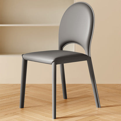 Modern Minimalist Square Oval Back Genuine Leather Carbon Steel Dining Chair For Dining Room