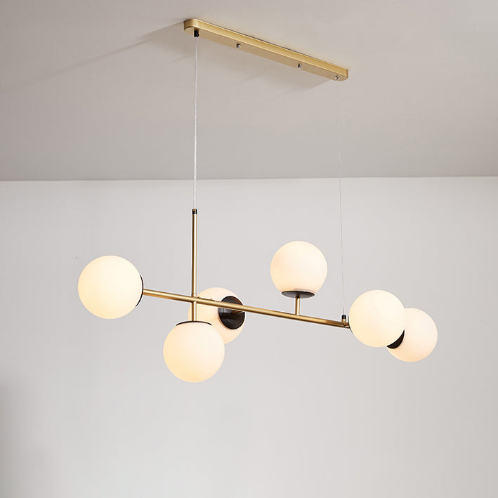 Contemporary Nordic Iron Glass Strip Ball 6-Light Island Light Chandeliers For Dining Room