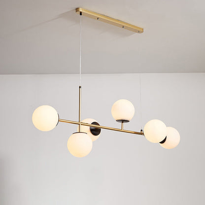 Contemporary Nordic Iron Glass Strip Ball 6-Light Island Light Chandeliers For Dining Room