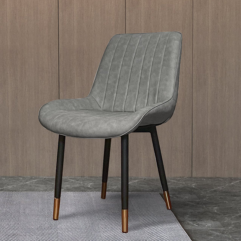 Modern Luxury Square Curved Faux Leather Metal Dining Chair Backrest Armless For Dining Room