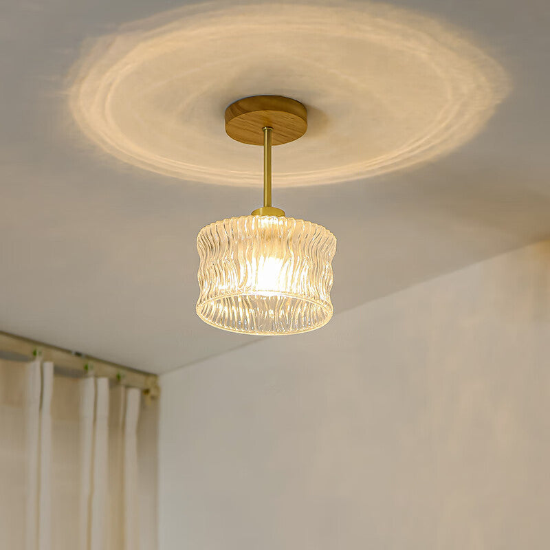 Contemporary Luxury Flower Copper Glass 1-Light Semi-Flush Mount Ceiling Light For Hallway