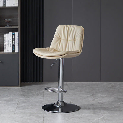 Contemporary Nordic Round Base Rectangle Cushion Nappa Leather Foam Metal Frame Bar Stool Backrest For Dining Room