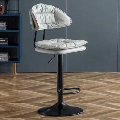 Modern Minimalist Square Cushion Faux Leather Metal Bar Stool Backrest Height Adjustable For Dining Room