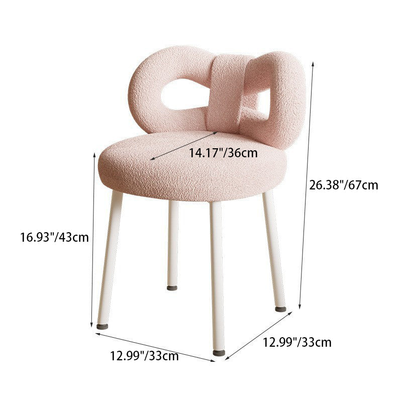 Modern Art Deco Butterfly Knot Round Lambswool Faux Leather Metal Vanity Stool Backrest Armless For Bedroom