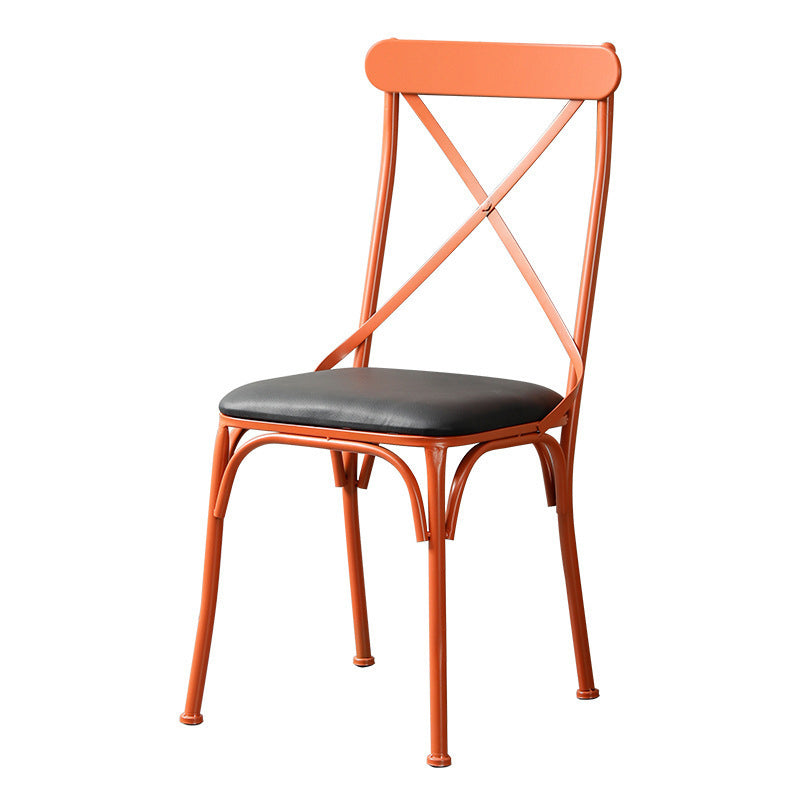 Contemporary Industrial PU Leather Wood Iron Square X Shape Back Dining Chair & Table Set For Dining Room