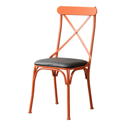 Contemporary Industrial PU Leather Wood Iron Square X Shape Back Dining Chair & Table Set For Dining Room