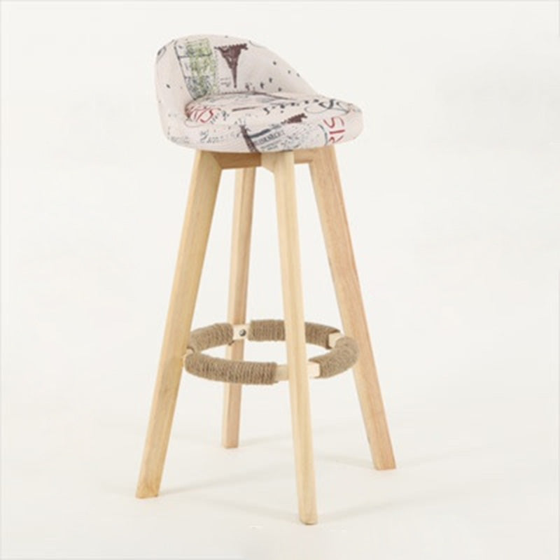 Traditional Vintage Round Fabric Wood Frame Swivel Bar Stool Low Back Footrest For Dining Room