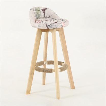 Traditional Vintage Round Fabric Wood Frame Swivel Bar Stool Low Back Footrest For Dining Room