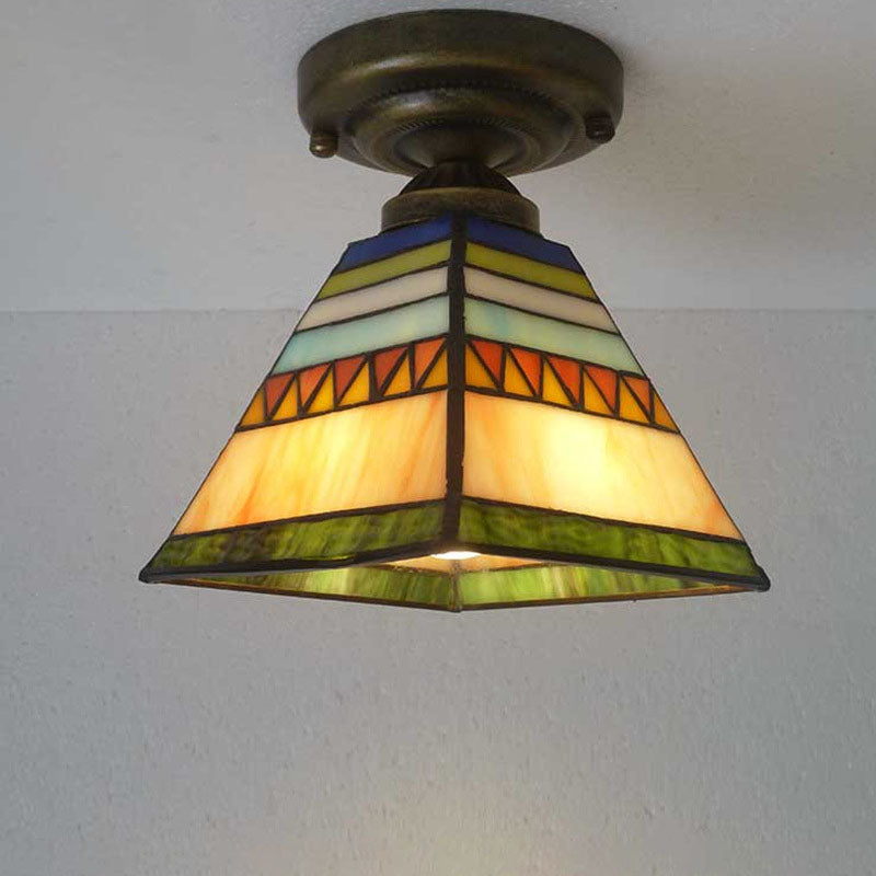 European Vintage Tiffany 1-Light Semi-Flush Mount Light