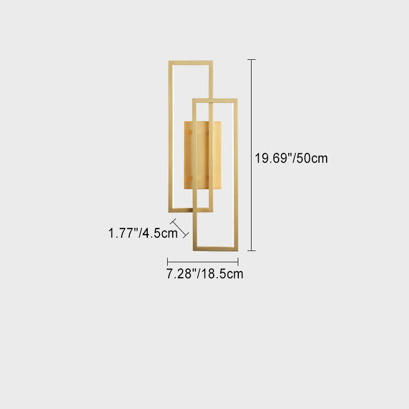Modern Mid-century All Copper Rectangular Geometric LED Wall Sconce Lamp For Bedside