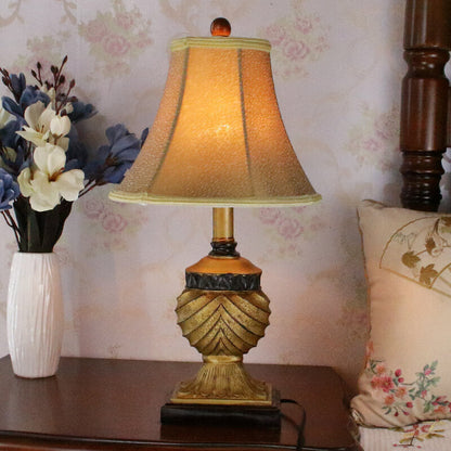 Traditional European Orb Stripe Carved Base Resin Fabric 1-Light Table Lamp For Bedroom