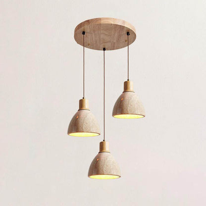 Traditional Japanese Wood Round Mouth 1/3-Light Chandelier For Dining Room