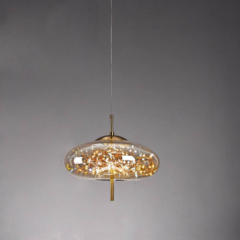Contemporary Scandinavian Cylinder Oval Glass 1-Light Pendant Light For Bedroom