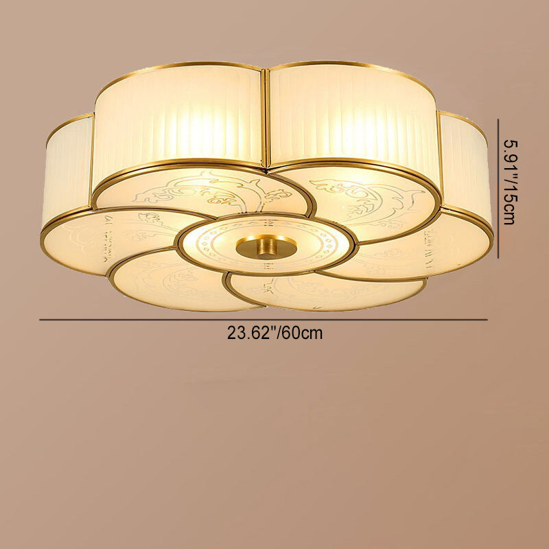 Traditional European Flower Petal Copper Glass 3/4/6 Light Flush Mount Ceiling Light For Living Room