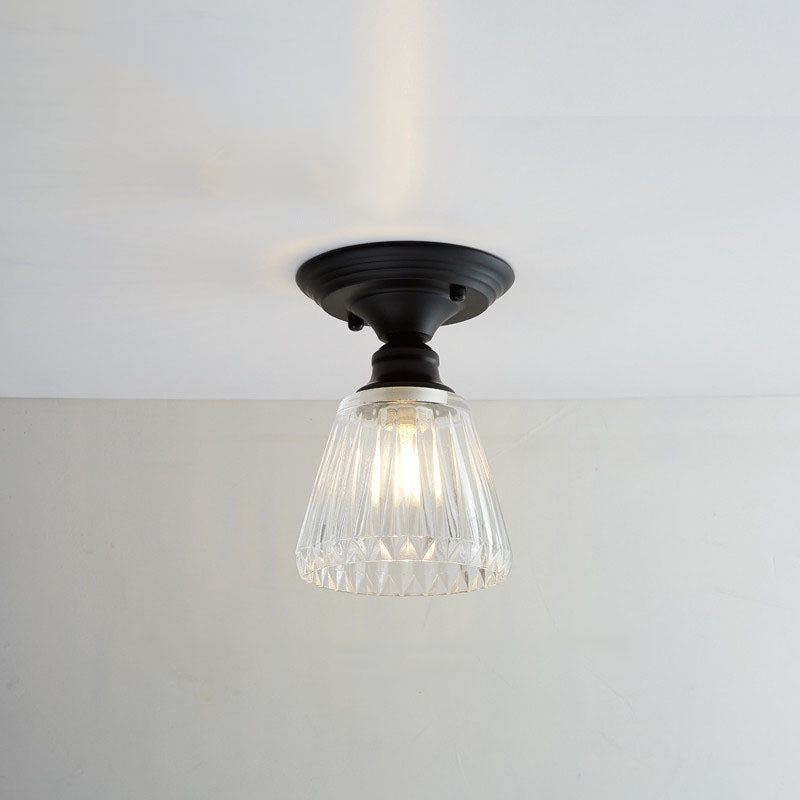 Nordic Vintage Glass Floral Round Geometry 1-Light Semi-Flush Mount Ceiling Light