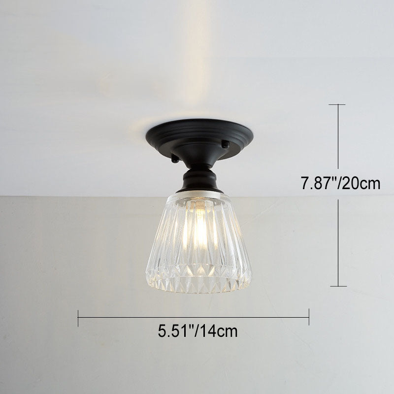 Nordic Vintage Glass Floral Round Geometry 1-Light Semi-Flush Mount Ceiling Light