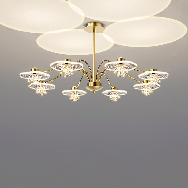 Contemporary Creative Sunset Projection Hardware Lotus Leaf Acrylic LED Chandelier For Living Room