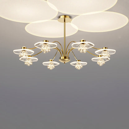 Contemporary Creative Sunset Projection Hardware Lotus Leaf Acrylic LED Chandelier For Living Room