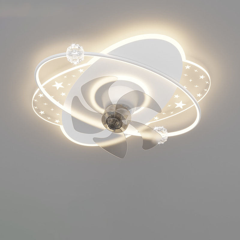 Contemporary Creative Iron Acrylic Round Square LED Semi-Flush Mount Ceiling Fan Light For Bedroom