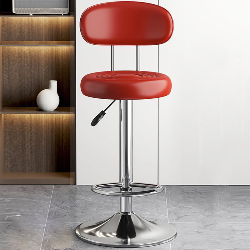 Contemporary Luxury Round Faux Leather Upholstered Swivel Bar Stool Height Adjustable Footrest For Dining Room