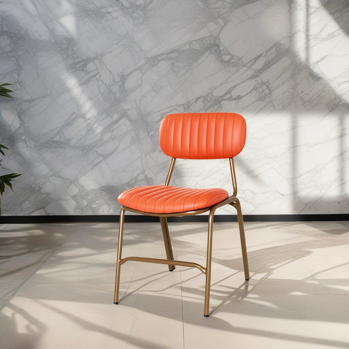 Contemporary Industrial PU Leather Iron Square Elliptical Stripe Dining Chair Backrest Footrest For Dining Room