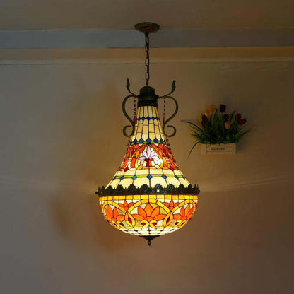 Traditional Vintage Half Round Table Teardrop Iron Glass 5/8 Light Pendant Light For Living Room
