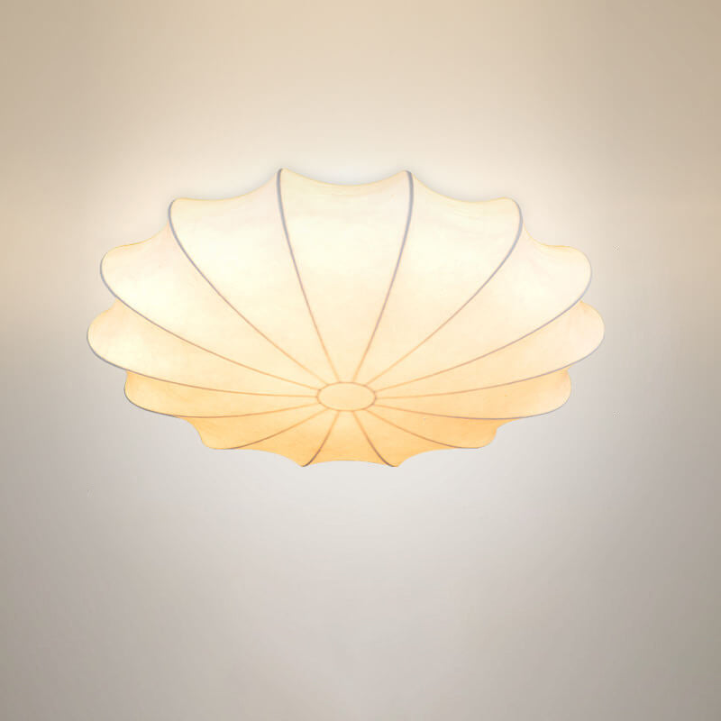 Nordic Minimalist White Beige Round Faux Silk 1/3/5-Light Flush Mount Light