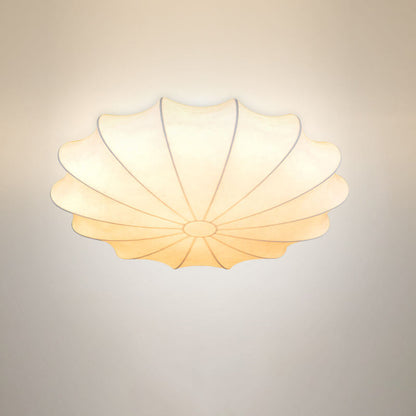 Nordic Minimalist White Beige Round Faux Silk 1/3/5-Light Flush Mount Light