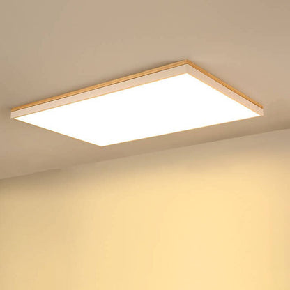 Nordic Simple Solid Wood Square Rectangle LED Flush Mount Ceiling Light