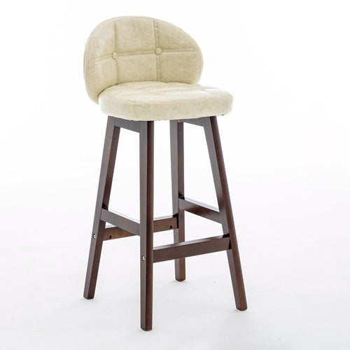 Modern Minimalist Square Wood Oiled Wax Leather Foam Bar Stool With Four Legs Backrest For Dining Room