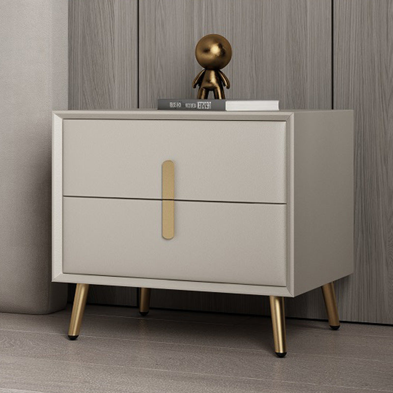 Modern Luxury Rectangular Solid Wood Microfiber Leather Hardware Nightstand 2-Drawer For Bedroom